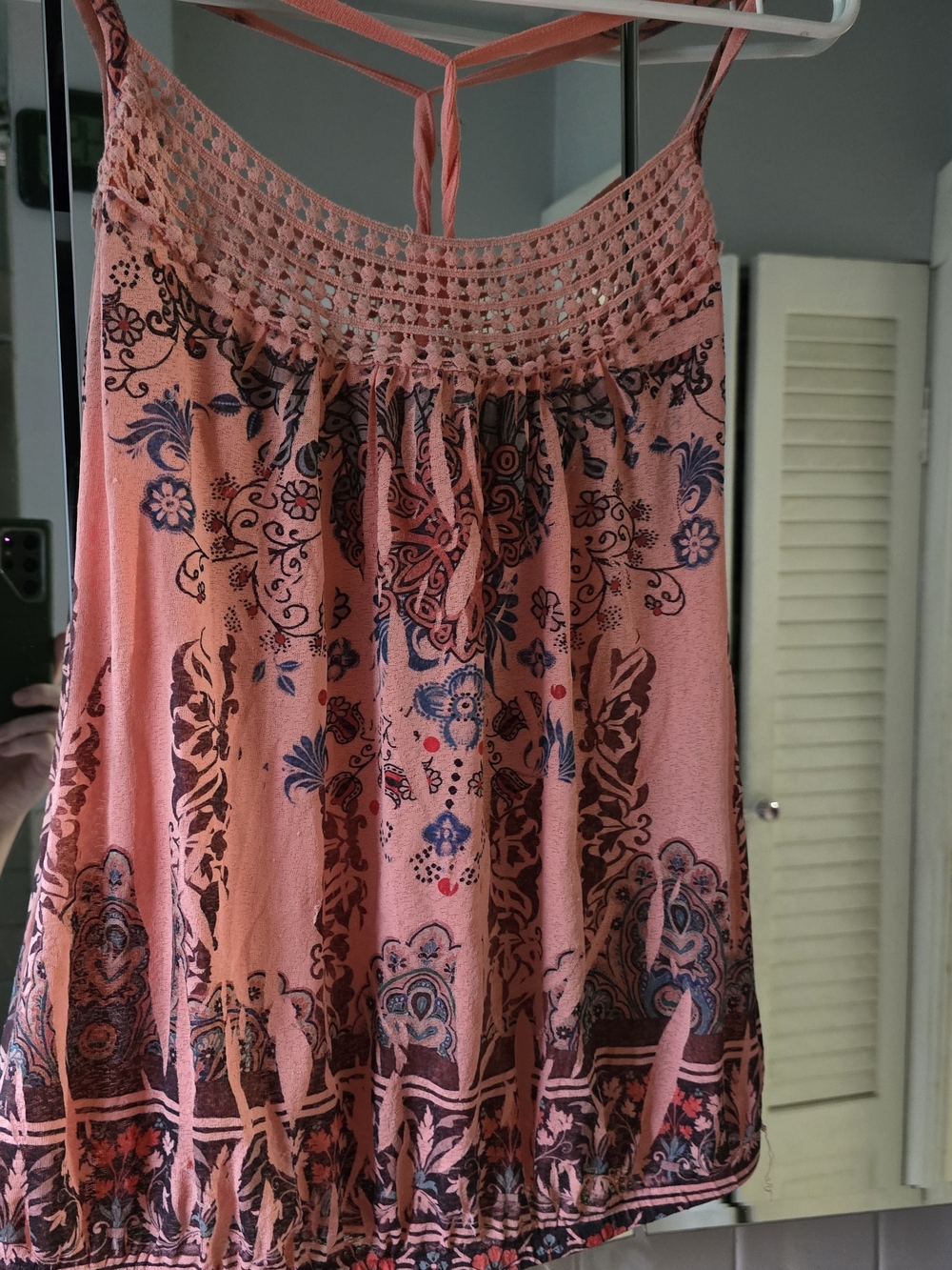 American Rag Coral Pink Printed Crochet-Detail Tank Top